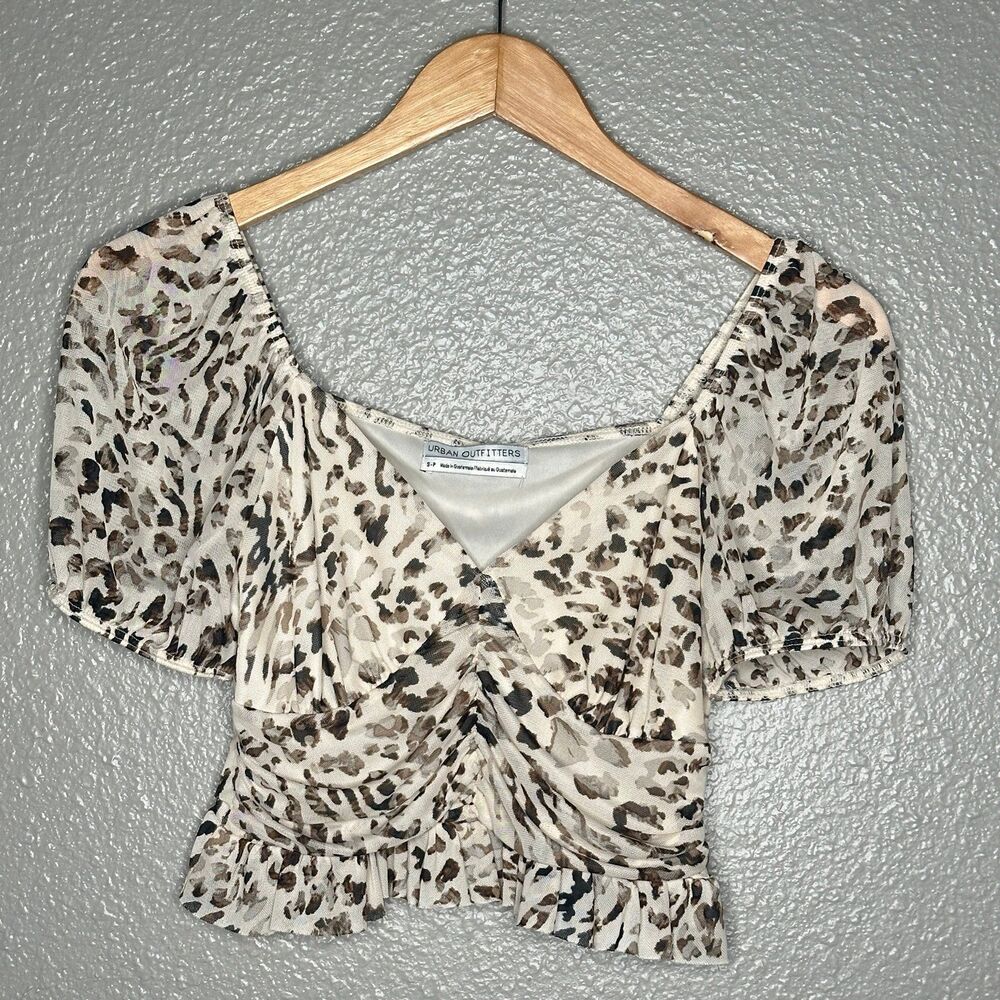 Urban Outfitters leopard mesh Ruffle crop top Small